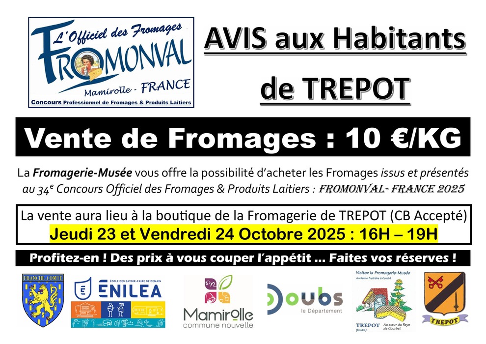 Affiche de vente de fromages à la suite du concours Fromonval France
