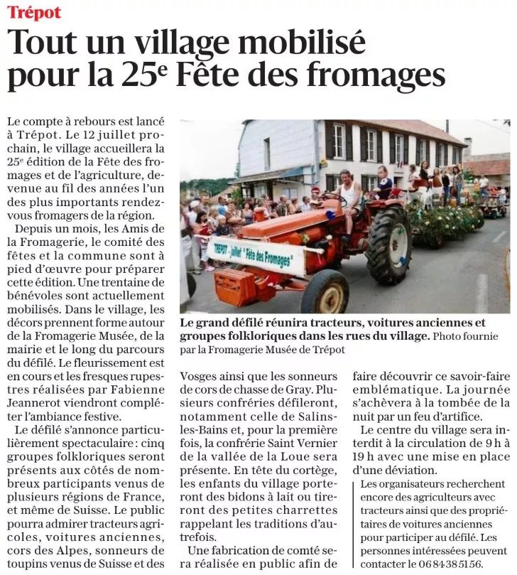 Article de l'Est Républicain du 30 06 2026 sur la fête des fromages