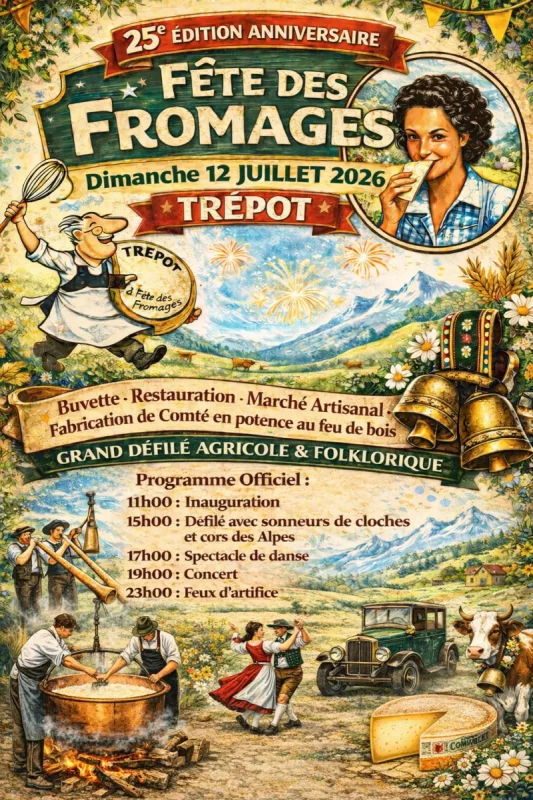 Affiche officielle de la 25e Fête des Fromages de Trépot dans le Doubs le 12 juillet 2026